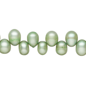 Freshwater pearl 1pkg1, top-drilled rice, 15.5-16 inch light green 7x6mm-10x7mm cultured