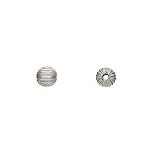 Bead, stainless steel, 6mm corrugated round. Sold per pkg of 2.