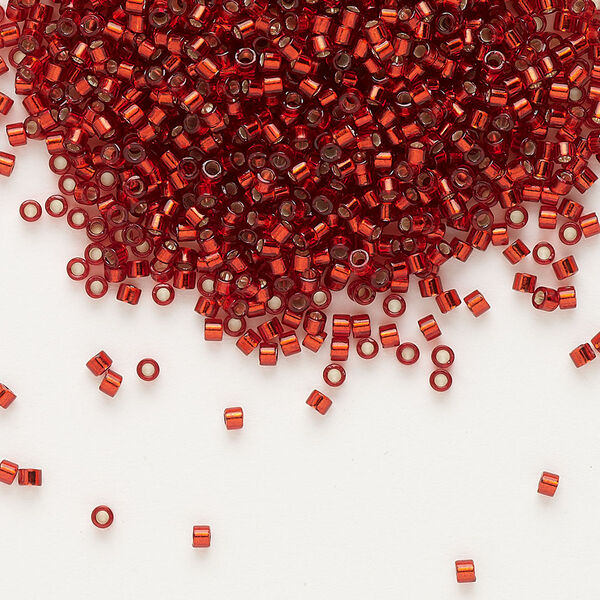 Seed bead, Delica®, glass, pkg/250g, #11 round, transparent silver-lined brick red (DB-0603). image number 0