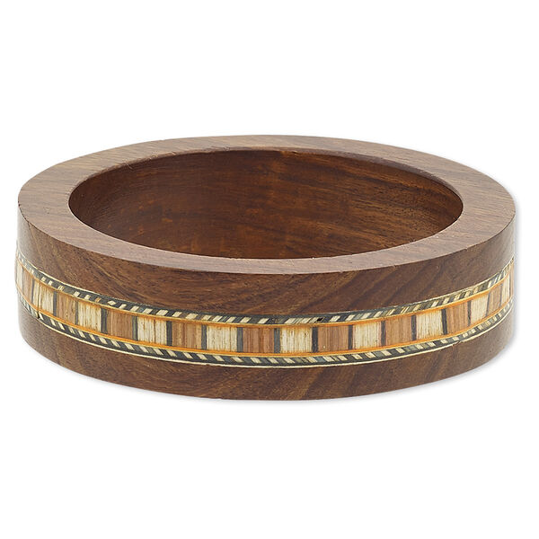 Bracelet, bangle, stained wood (dyed), multicolored, 22mm wide with inlaid design, 7-1/2 inches. Sold individually. image number 0