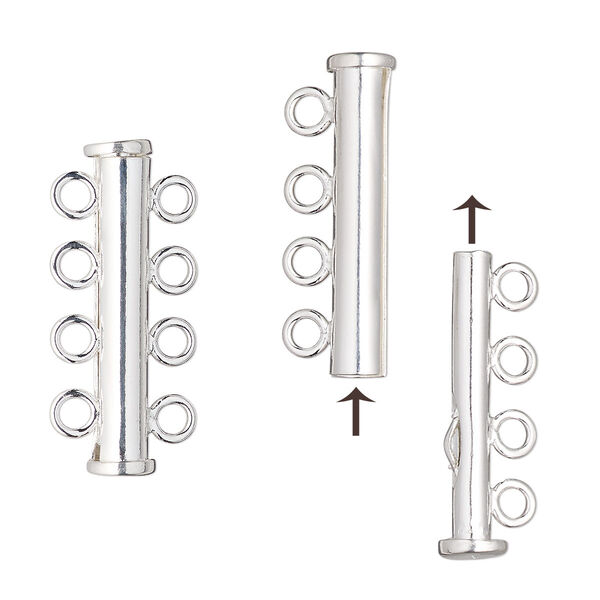 Clasp, 4-strand slide lock, sterling silver-filled, 26x5.5mm tube. Sold individually. image number 0