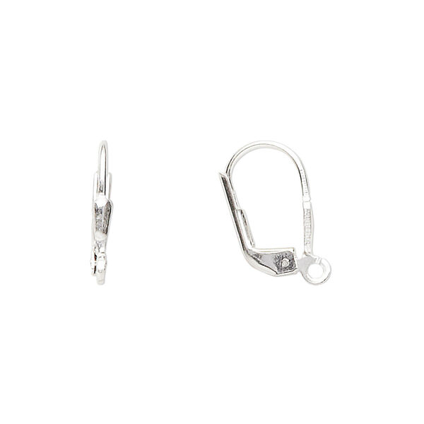 Ear wire, sterling silver, 16mm leverback with 5x2mm shield and open loop. Sold per pkg of 10 pairs. image number 0