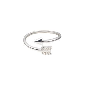 Ring, Create Compliments®, sterling silver, clear, 9mm wide with arrow design, size 7. Sold individually.