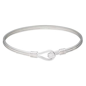 Bracelet, bangle, silver-plated copper, 3mm wide, 7 inches with hook closure. Sold individually.
