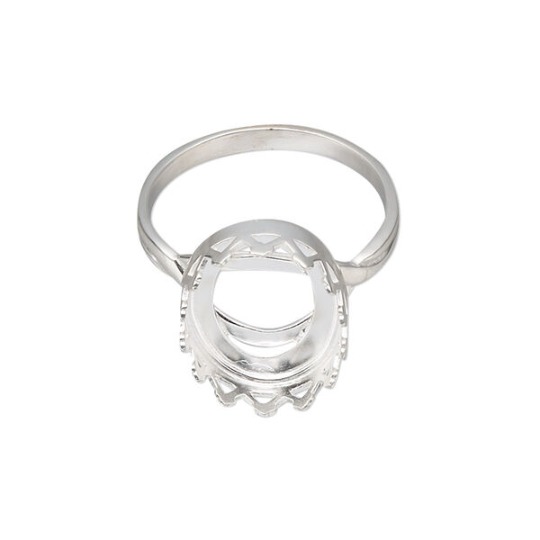 Ring, sterling silver, 17x13.5mm wide with 16x12mm oval cabochon bezel setting, size 9. Sold individually. image number 0