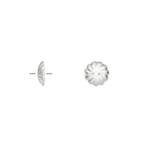 Bead cap, silver-plated brass, 7x2mm corrugated round, fits 7-9mm bead. Sold per pkg of 100.