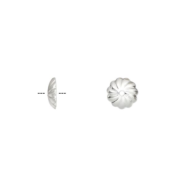 Bead cap, silver-plated brass, 7x2mm corrugated round, fits 7-9mm bead. Sold per pkg of 100. image number 0
