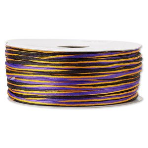 Cord, Satinique™, nylon, purple / orange / black, 2mm regular with vertical stripe. Sold per 100-foot spool.