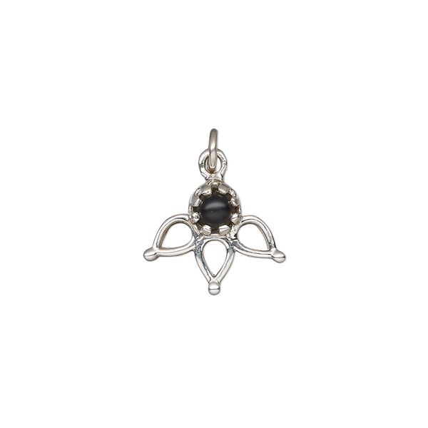 Black onyx / sterling silver 1pkg1, antiqued drop 14.5x12.5mm image number 0