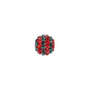 Bead, Egyptian glass rhinestone / epoxy / resin, red and dark green, 10mm round with pav&eacute; striped design. Sold individually.