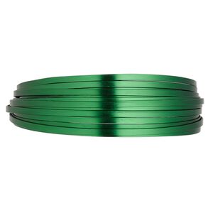 Wire, anodized aluminum, green, 3.5x1mm flat, 16 gauge. Sold per pkg of 18 feet.