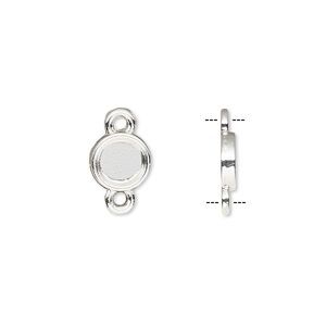 Link, silver-finished brass, 8mm single-sided round with 6mm round setting. Sold per pkg of 10.