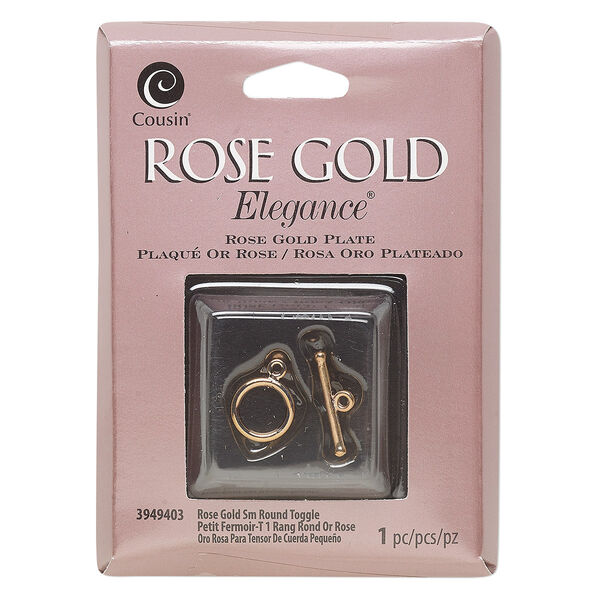 Clasp, toggle, rose gold-plated copper and lacquer, 11.5mm round. Sold individually. image number 0