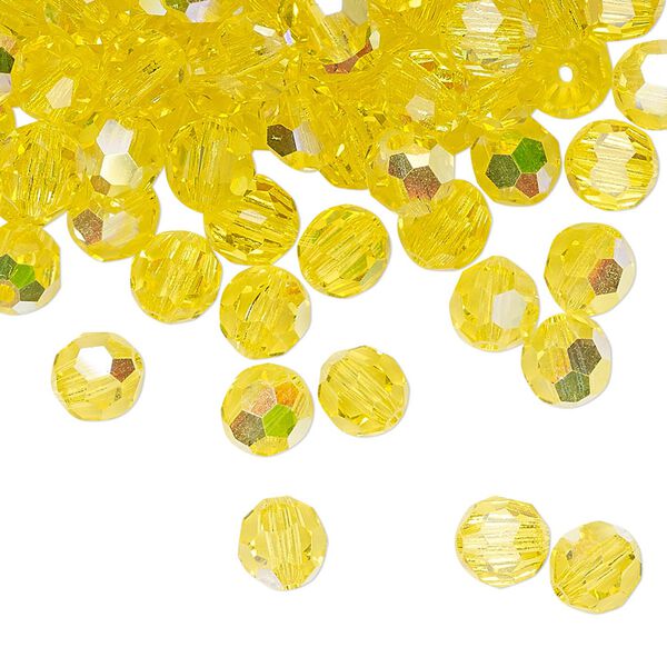 Bead 144pk citrine AB, Preciosa Czech crystal 6mm round image number 0
