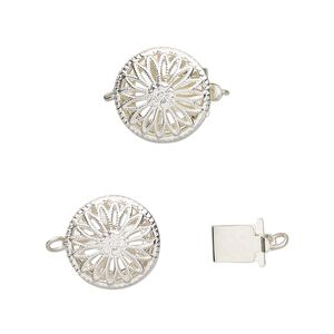 Clasp tab 1pkg1 sterling silver, 12mm filigree round, 1-strand