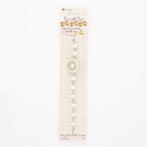 Bracelet component, acrylic pearl / gold-finished steel / gold-finished "pewter" (zinc-based alloy), white, 24mm wide round, 6 inches. Sold individually.