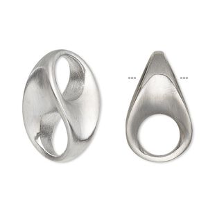 Component, stainless steel, satin, 23x13.5mm with (2) 8mm holes. Sold per pkg of 2.