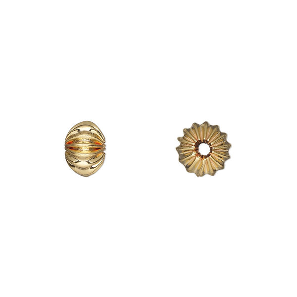 Bead, gold-plated brass, 8x5.5mm corrugated rondelle. Sold per pkg of 20. image number 0