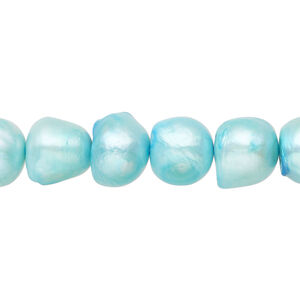 Freshwater pearl 1pkg1, button, 15.5-16 inch sky blue 9-12mm cultured