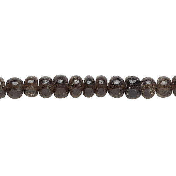 Bead, smoky quartz (heated/irradiated), dark, 5x3mm-7x5mm hand-cut rondelle and 5-7mm round, C grade, Mohs hardness 7. Sold per 14-inch strand, approximately 85 beads. image number 0