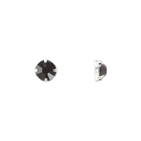 Bead 12pk rose montees jet silver plate, Preciosa Czech crystal 6.32-6.5mm round SS30 image number 0