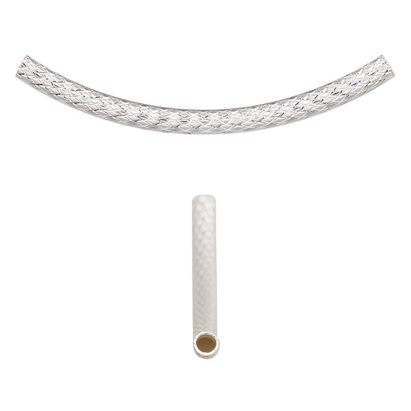 Bead, silver-plated brass, 46x10mm diamond-cut curved tube. Sold per pkg of 2. image number 0