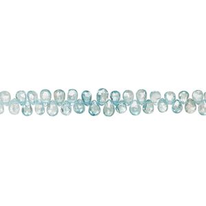 Zircon 1pkg1, hand-cut top-drilled faceted puffed teardrop bead blue 4 inch graduated 6x4mm-8x5mm