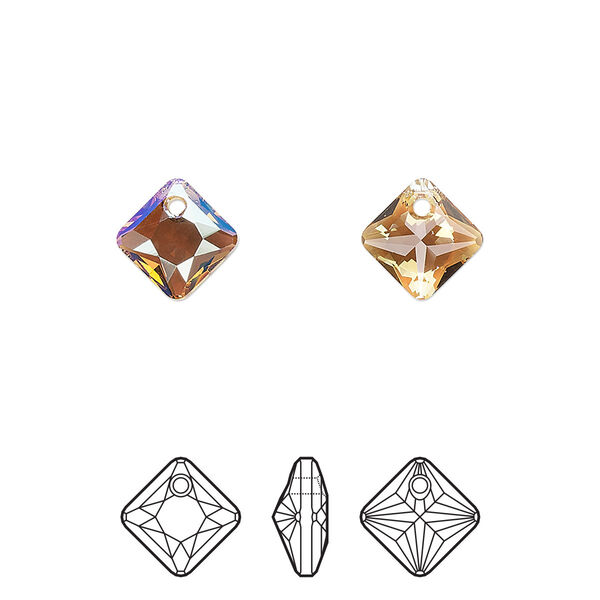 Drop 4pk light Colorado topaz shimmer, Crystal Passions® 9mm pendant princess cut 6431 image number 0
