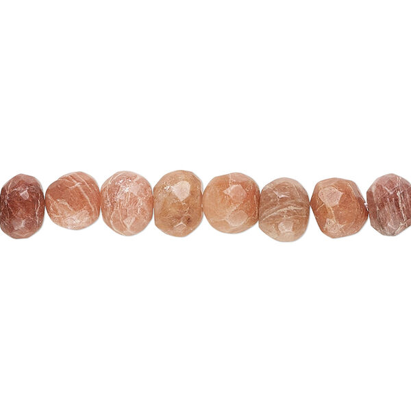 Bead, peach feldspar (natural), 7x5mm hand-cut faceted rondelle, C+ grade, Mohs hardness 6 to 6-1/2. Sold per 14-inch strand, approximately 65 beads. image number 0