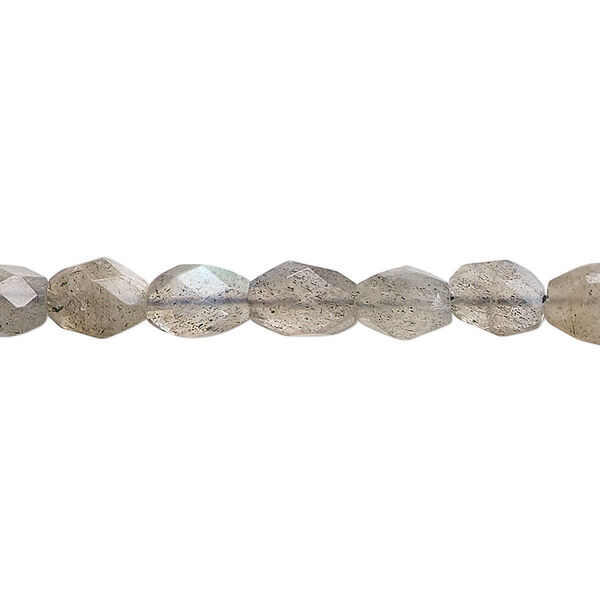 Bead, labradorite (natural), 6x4mm-8x6mm hand-cut faceted puffed oval, B grade, Mohs hardness 6 to 6-1/2. Sold per 14-inch strand, approximately 45 beads. image number 0