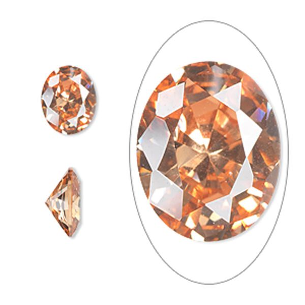Gem, cubic zirconia, champagne, 10x8mm faceted oval, Mohs hardness 8-1/2. Sold individually. image number 0
