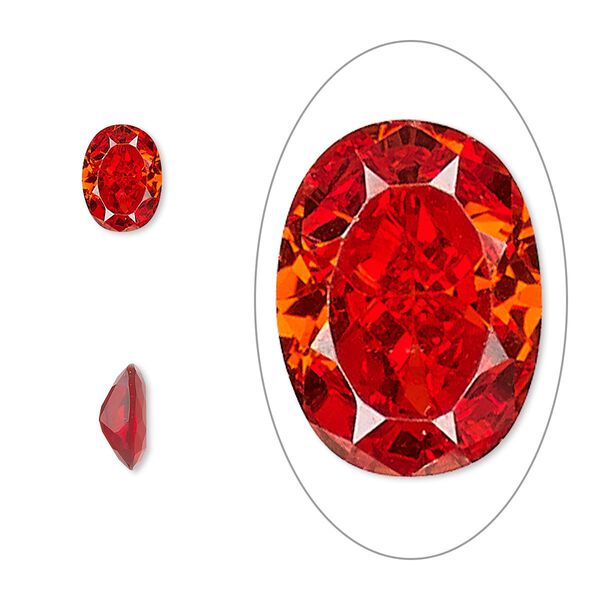 Gem, cubic zirconia, ruby red, 8x6mm faceted oval, Mohs hardness 8-1/2. Sold per pkg of 2. image number 0