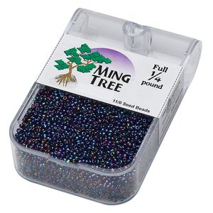 Seed bead, Ming Tree™, glass, pkg/1/4 pound, #11 round, opaque iris blue.