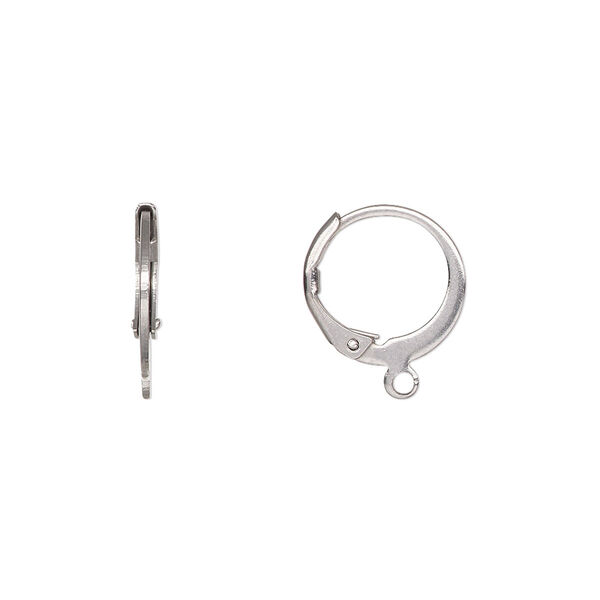 Ear wire, stainless steel, 14.5mm leverback with open loop. Sold per pkg of 2 pairs. image number 0