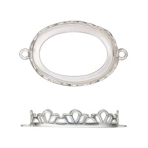 Link, sterling silver, 26x19mm oval with petal edge and open back with 25x18mm oval cabochon bezel setting. Sold individually.