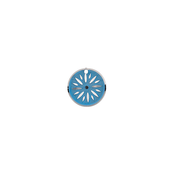 Drop, stainless steel, blue patina, 10mm single-sided domed round with starburst design. Sold per pkg of 8. image number 0
