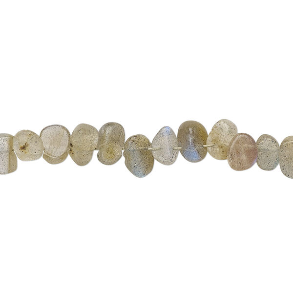 Bead, labradorite (natural), 6x4mm-8x5mm hand-cut top-drilled flat oval, C grade, Mohs hardness 6 to 6-1/2. Sold per 13-inch strand. image number 0