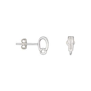 Earstud 1pkg2 sterling silver / cubic zirconia, 8.5mm / open loop / earnuts, 20 gauge clear 1 pair