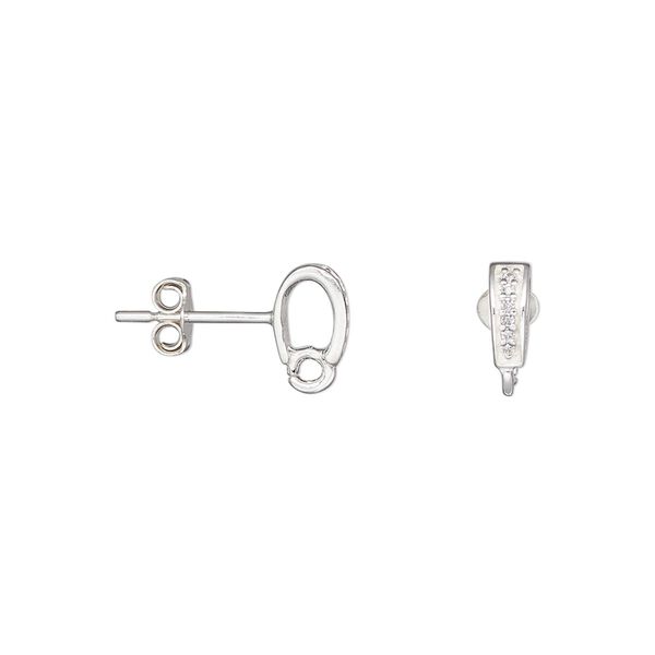 Earstud 1pkg2 sterling silver / cubic zirconia, 8.5mm / open loop / earnuts, 20 gauge clear 1 pair image number 0