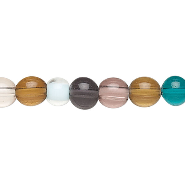 Bead, lampworked glass, multicolored, 6-8mm round. Sold per 15-inch strand. image number 0