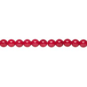 Bead, bamboo coral (dyed), red, 3.5-4mm hand-cut round, B grade, Mohs hardness 3-1/2 to 4. Sold per 15-1/2" to 16" strand.