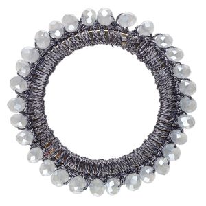 Focal, glass / nylon / steel, dark grey, 45mm beaded open round. Sold per pkg of 4.