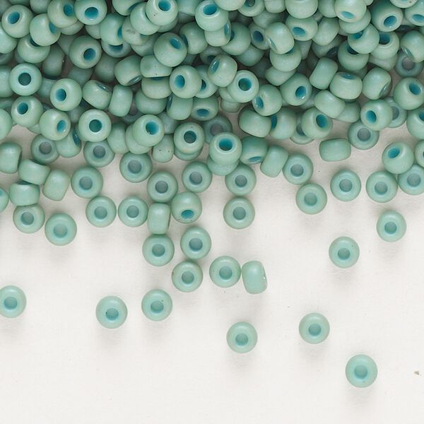Seed bead, Miyuki, glass, pkg/250g, #8 rocaille, opaque matte luster seafoam, (RR-2028). image number 0