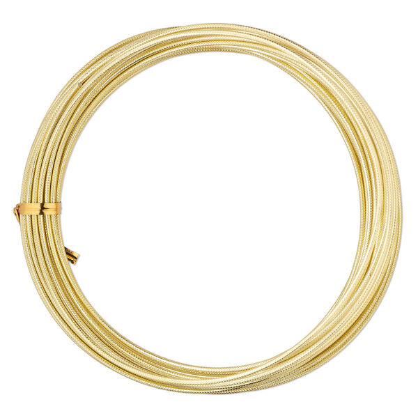 Wire, anodized aluminum, gold, textured round with crosshatch pattern, 12 gauge. Sold per pkg of 45 feet. image number 0