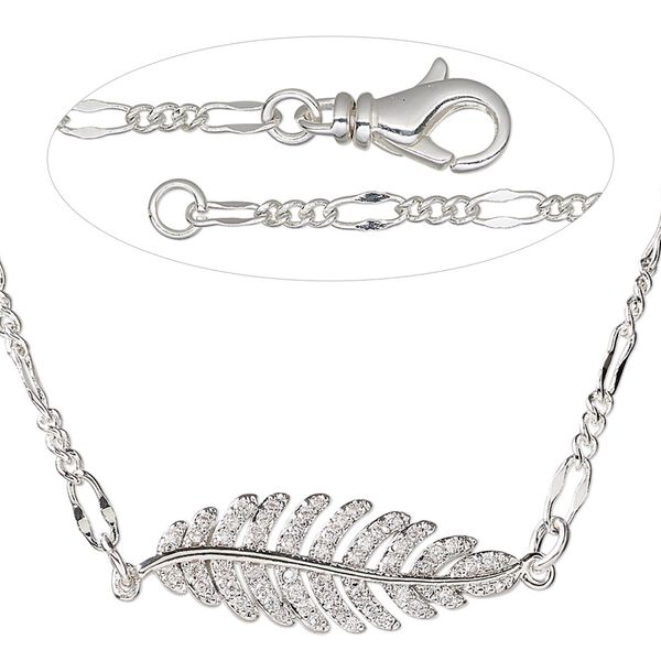 Necklace, Everyday Jewelry™, silver-plated brass and cubic zirconia link with silver-plated brass chain, 18-1/2 inches. Sold individually. image number 0