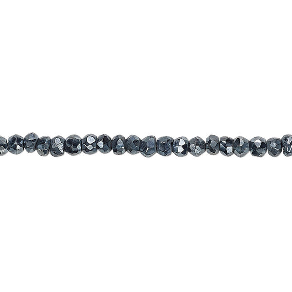 Bead, black spinel (coated), luster, 3x2mm-3mm hand-cut faceted rondelle, C grade, Mohs hardness 8. Sold per 13-inch strand. image number 0