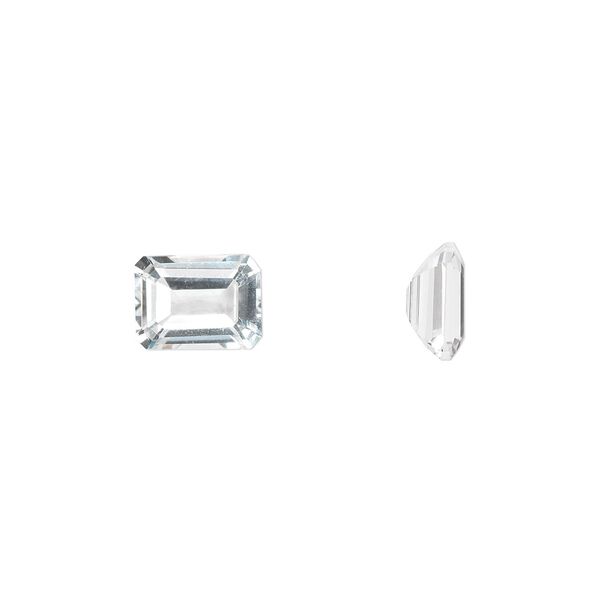 White topaz 1pkg1, hand-cut faceted emerald-cut gem natural 8x6mm image number 0