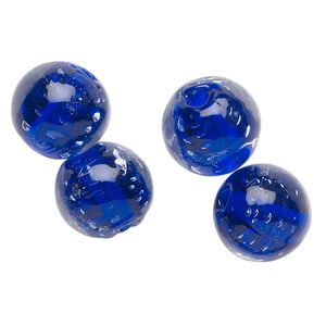 Bead, lampworked glass, translucent cobalt blue, 14mm round. Sold per pkg of 4.