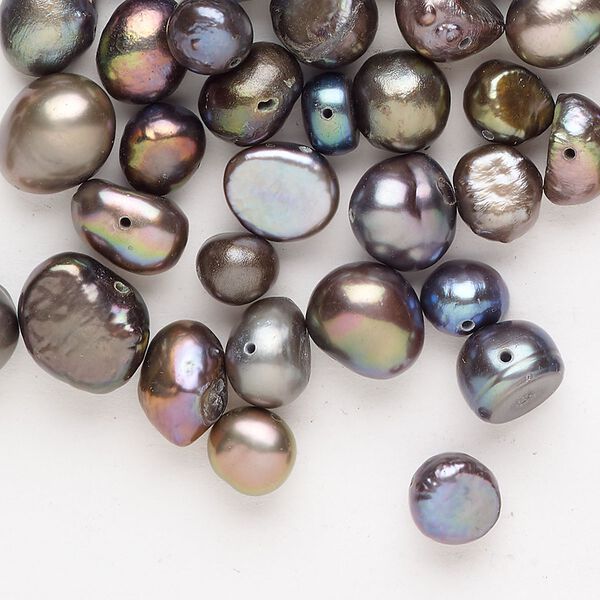 Freshwater pearl mix 1pkg1, semi-round / flat-sided potato, 2 ounce multi-peacock 3mm-14x12mm cultured image number 0