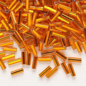 Bead, Preciosa Ornela Czech glass, bugle bead, pkg/500g, 1/4 inch, silver-lined transparent orange, (97000).